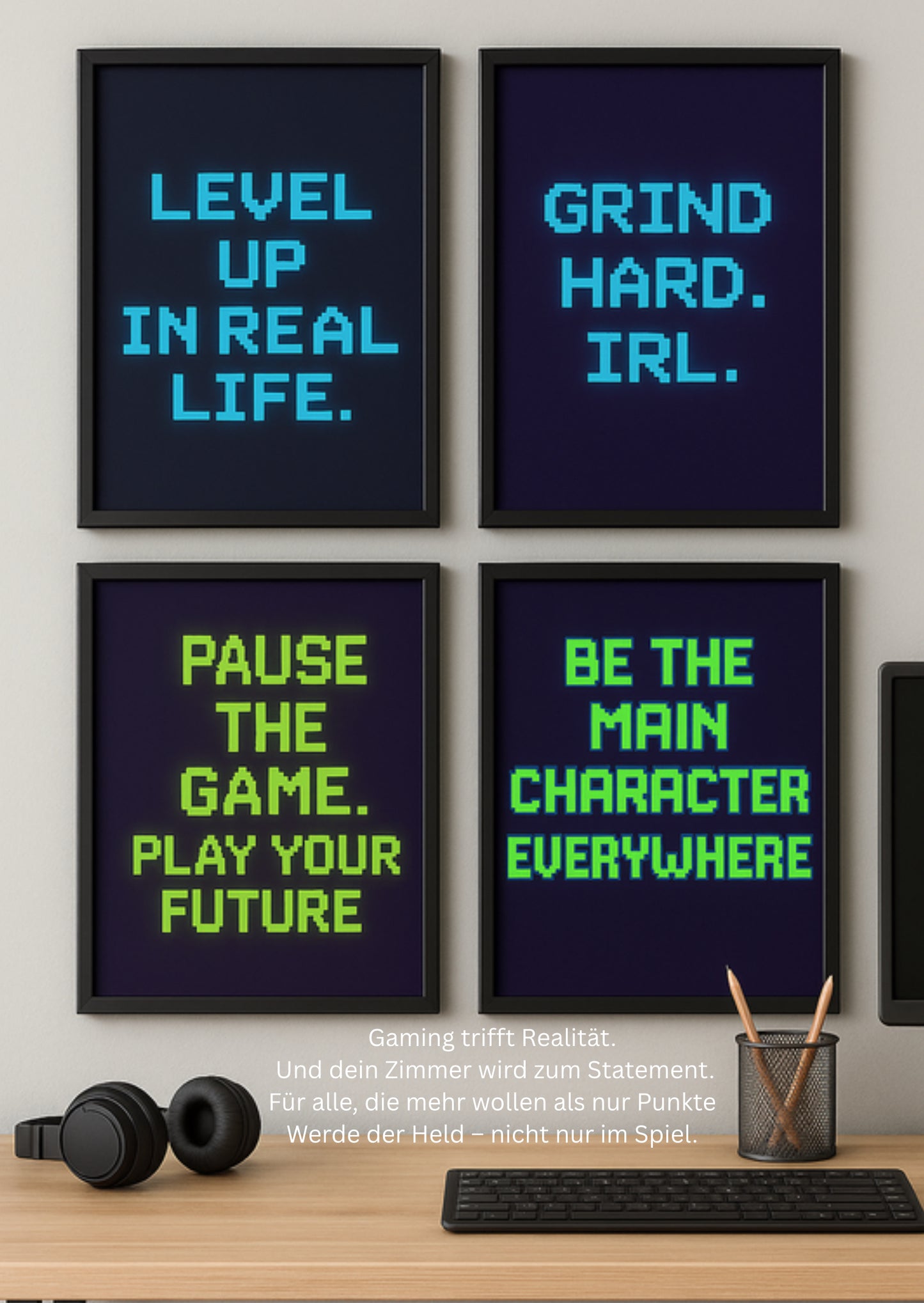 LEVEL UP – Motivationsposter für Gamer | 5er PDF-Set zum Ausdrucken