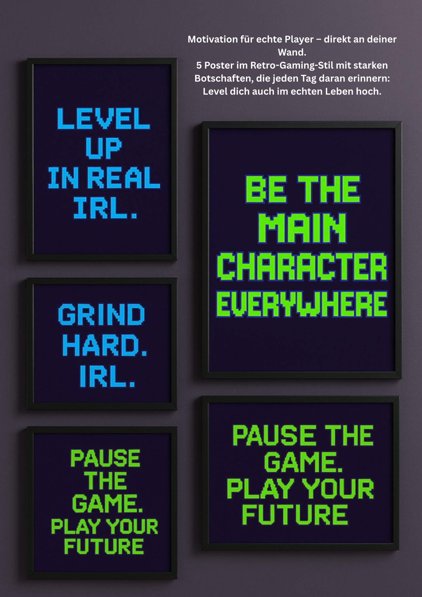 LEVEL UP – Motivationsposter für Gamer | 5er PDF-Set zum Ausdrucken