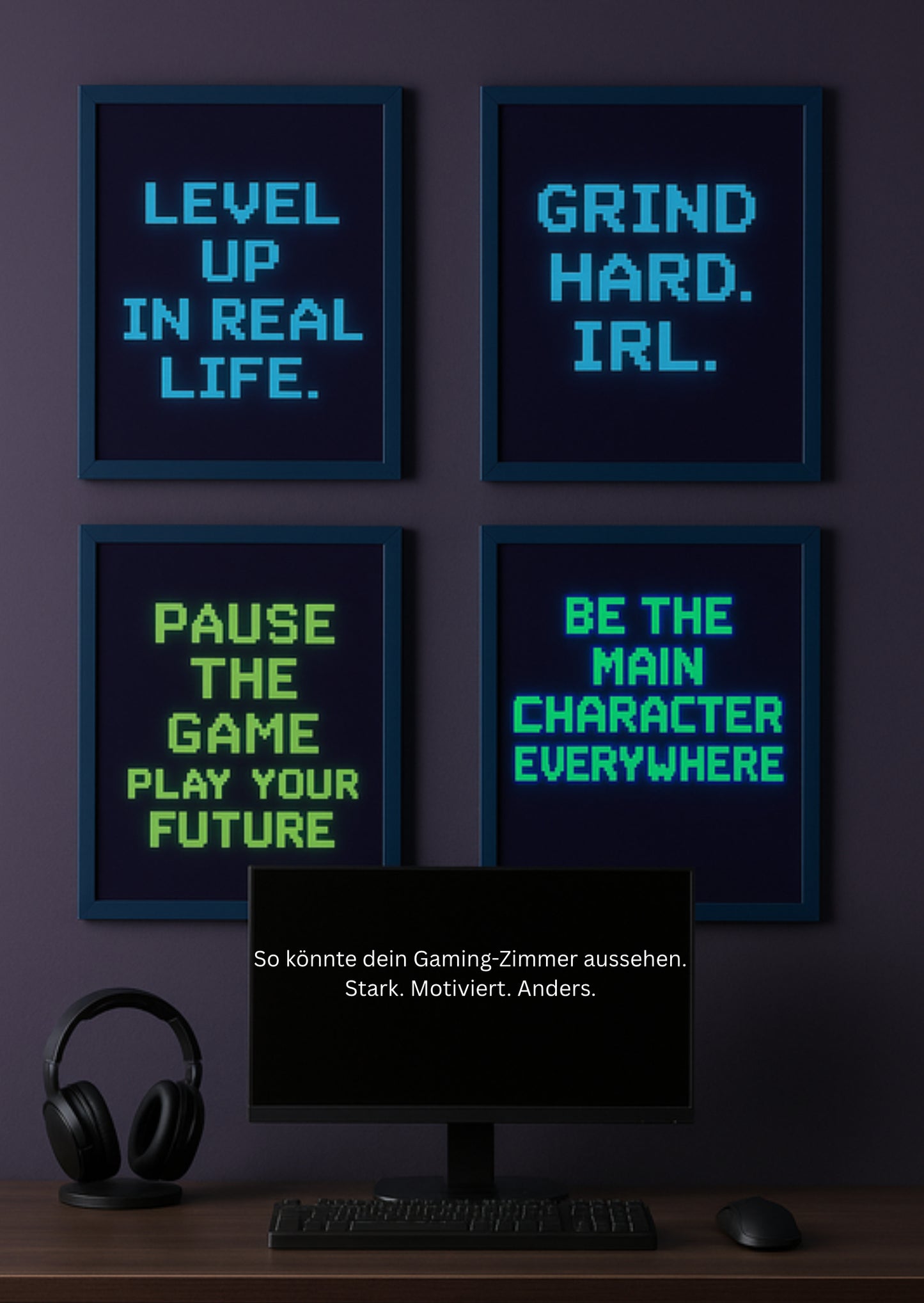 LEVEL UP – Motivationsposter für Gamer | 5er PDF-Set zum Ausdrucken
