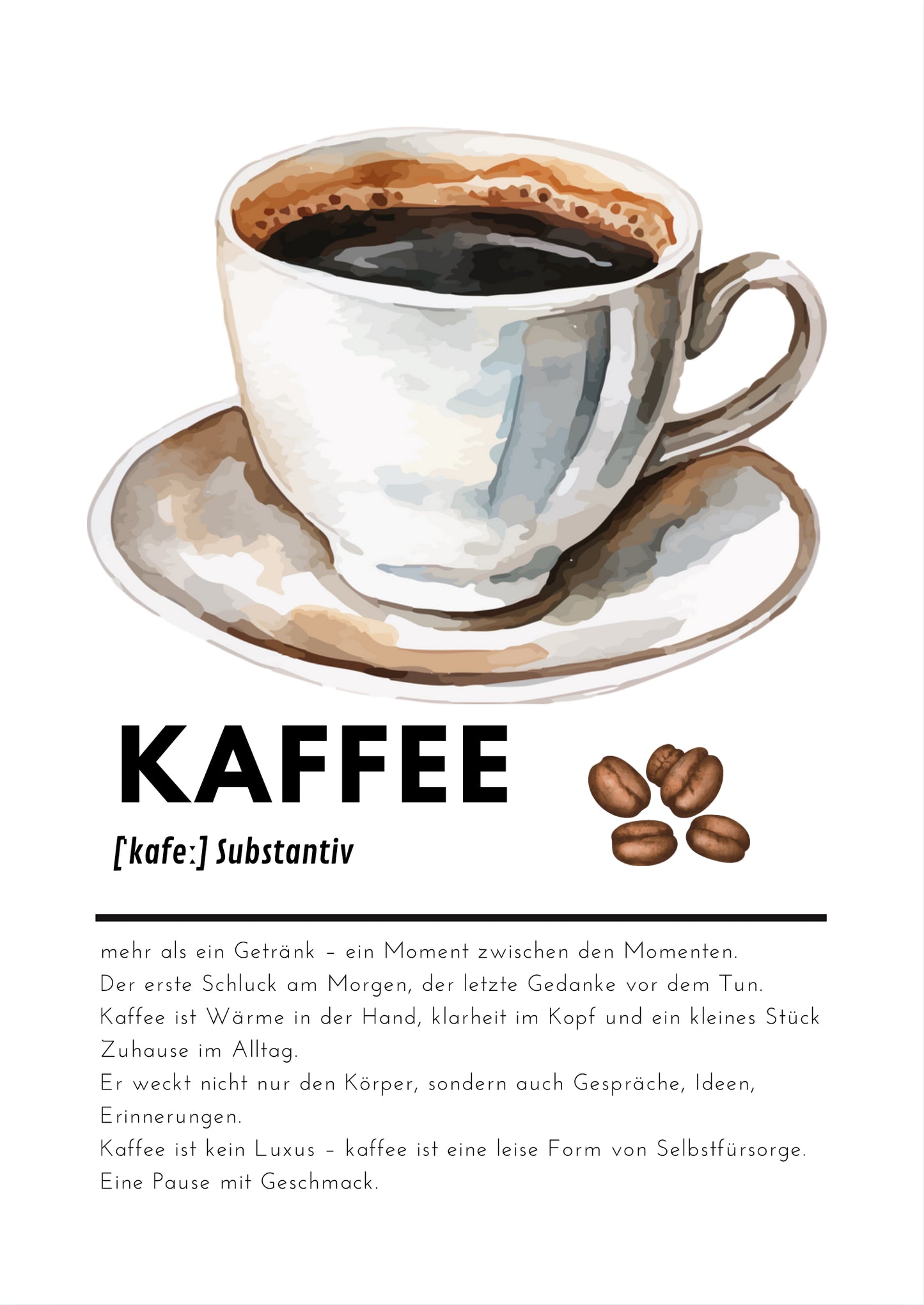 Kaffee Poster PDF zum Ausdrucken | A3/A4 Wandbild mit Zitat – Minimalistische Küche Deko, Café-Kunst, Printable für Kaffeeliebhaber