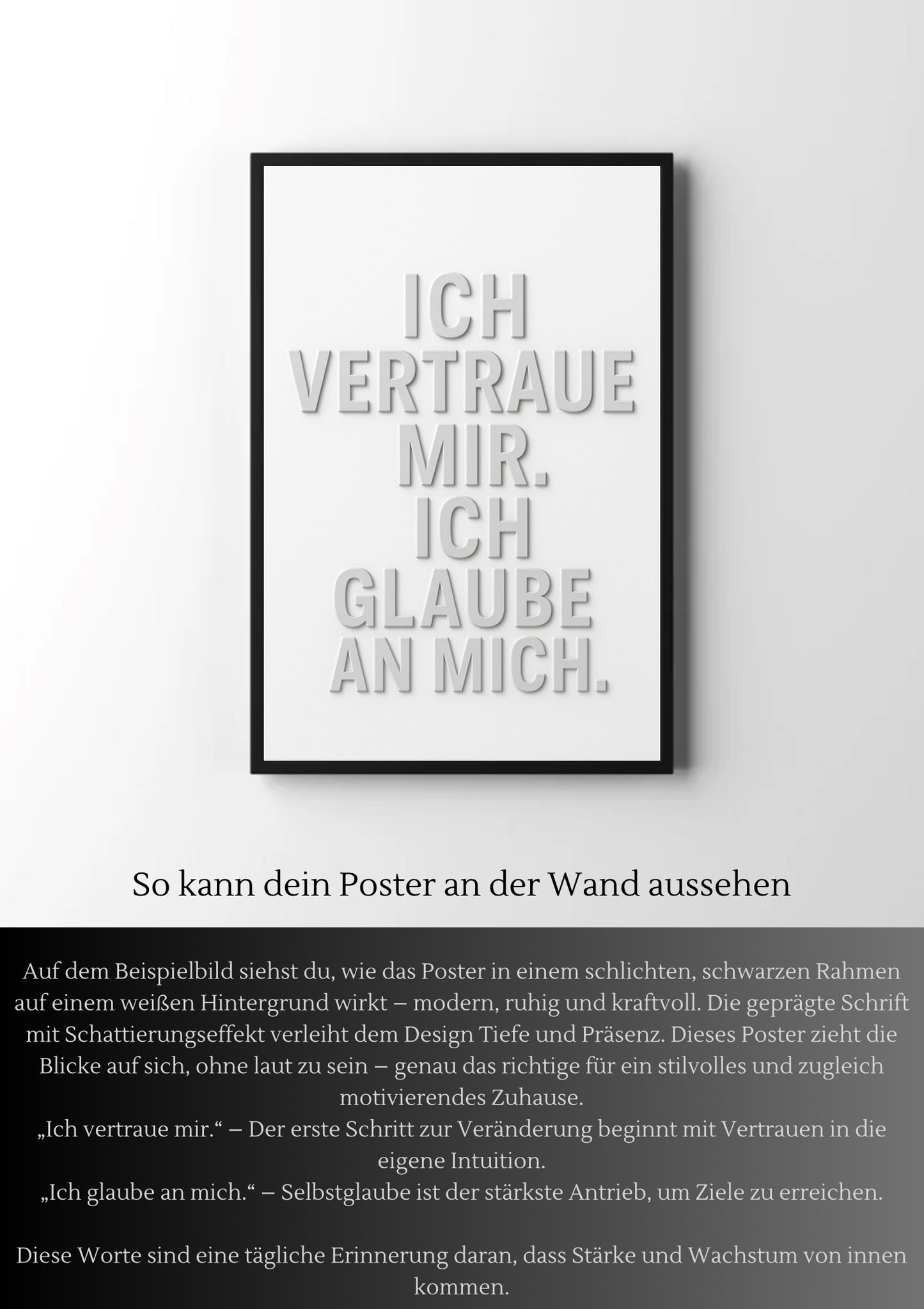 Ich vertraue mir Ich glaube an mich Poster – Motivationsposter PDF zum Ausdrucken – Wanddeko Selbstvertrauen – Positives Zitat Print – Skandinavisch minimalistisch Kunst
