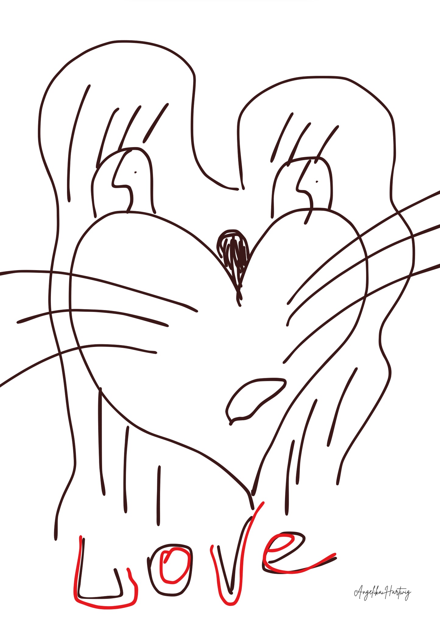 Löwe aus dem Herzen | Symbolisches Poster Liebe & Mut | Naive Line Art Zeichnung – PDF A4 & A1