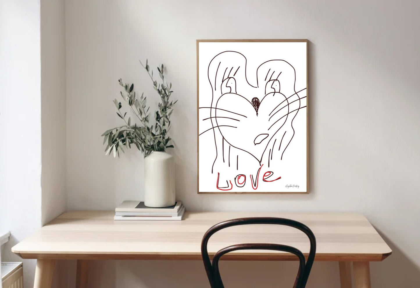 Löwe aus dem Herzen | Symbolisches Poster Liebe & Mut | Naive Line Art Zeichnung – PDF A4 & A1