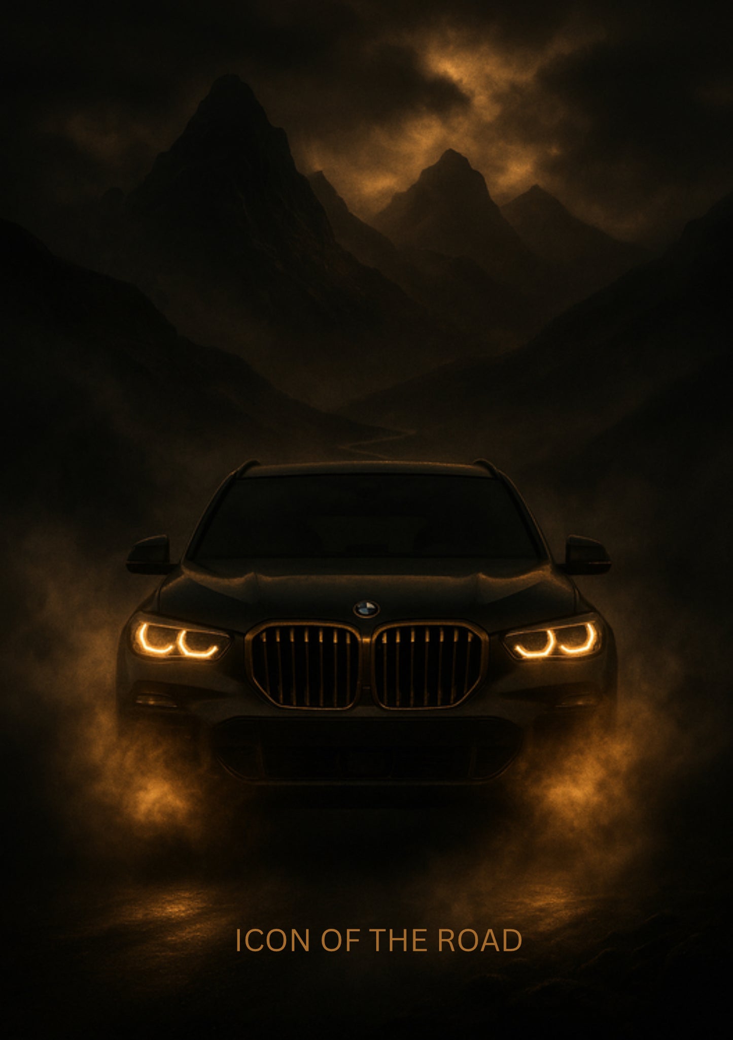 BMW Poster PDF | Luxus Auto Wandkunst | Schwarzer BMW SUV im Nebel | Premium Design A4 & A1 Digital Download