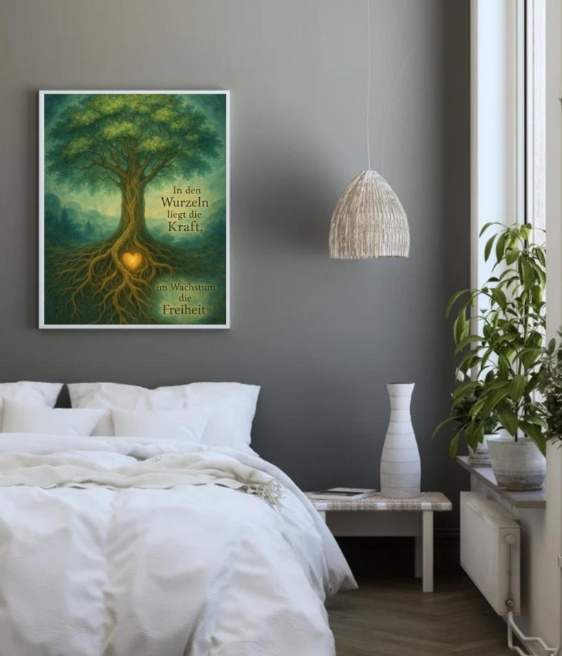 Poster „Wurzeln – wahre Kraft“ | Wanddeko Natur Baum Wurzeln | Premium Wandbild Wohnzimmer Büro Spiritualität