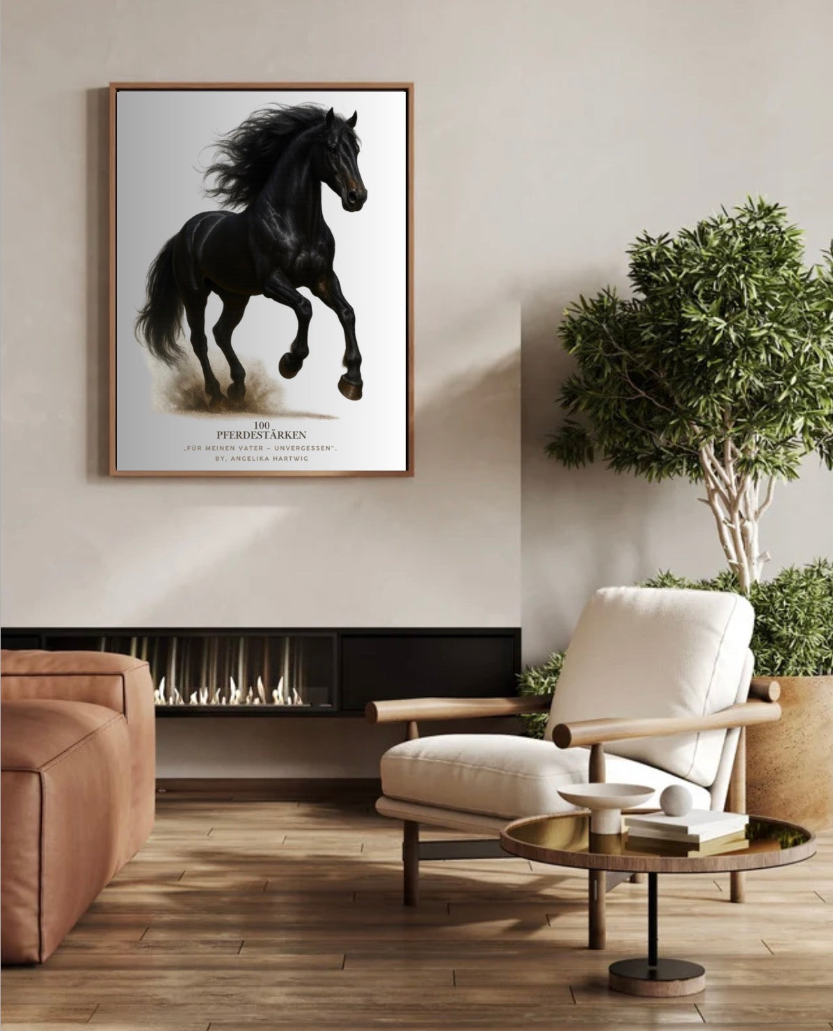 100 Pferdestärken – Premium Gerahmtes Poster | Schwarzer Mustang | Luxus Wandkunst für Wohnzimmer, Büro & Geschenkidee