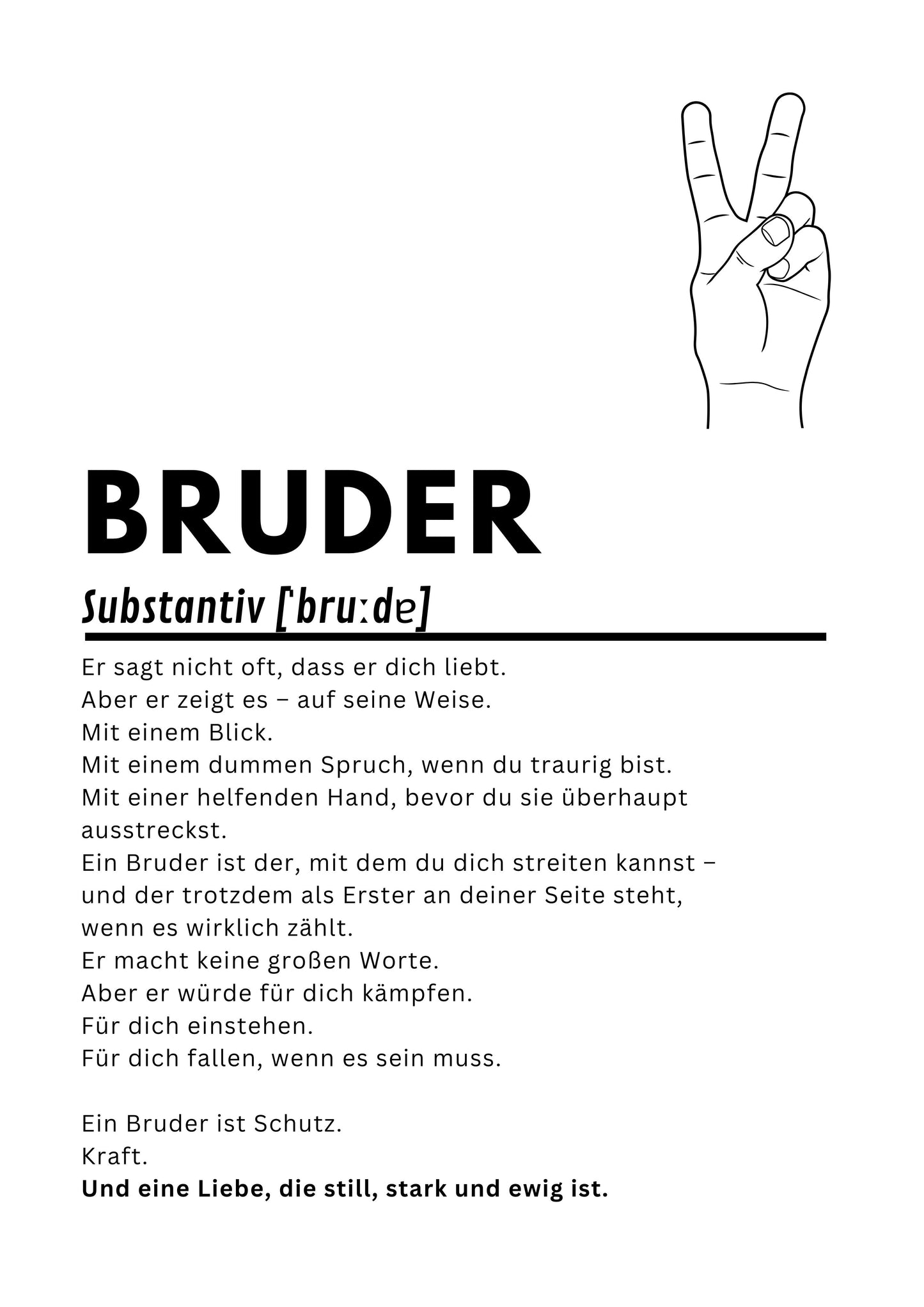 BRUDER Poster – Emotionaler Kunstdruck A4, Geschenk für Bruder, Geschwister Liebe, Wandbild, PDF