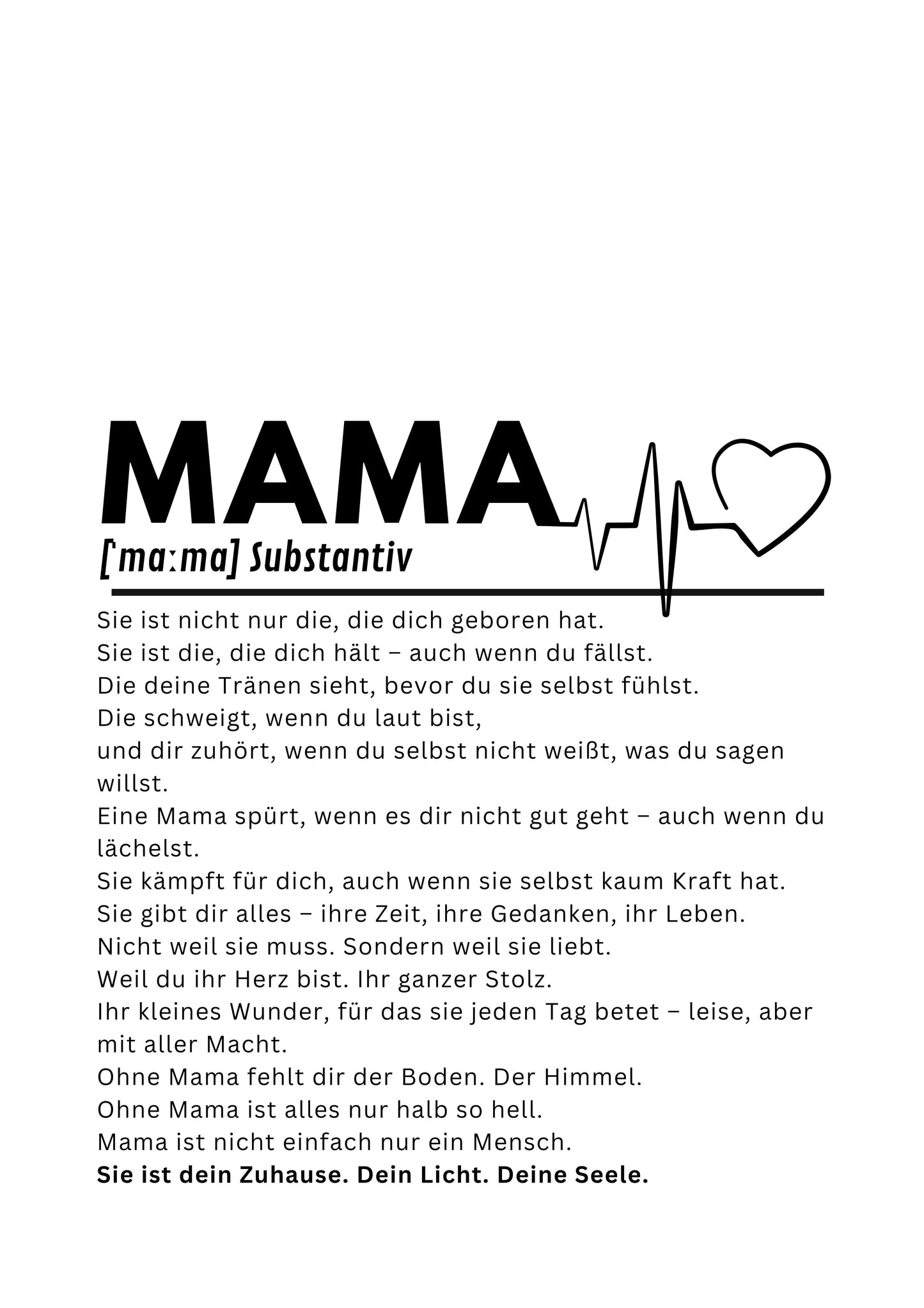 MAMA Poster – Emotionaler Kunstdruck A4, Wandbild für Mama, Geschenk zum Muttertag, Herz-Kunst,PDF