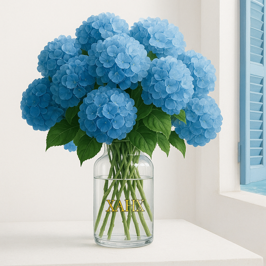 Hydrangea Poster Blau – Elegantes Wandbild | xAHx Premium Design | PDF Download 100x100 cm