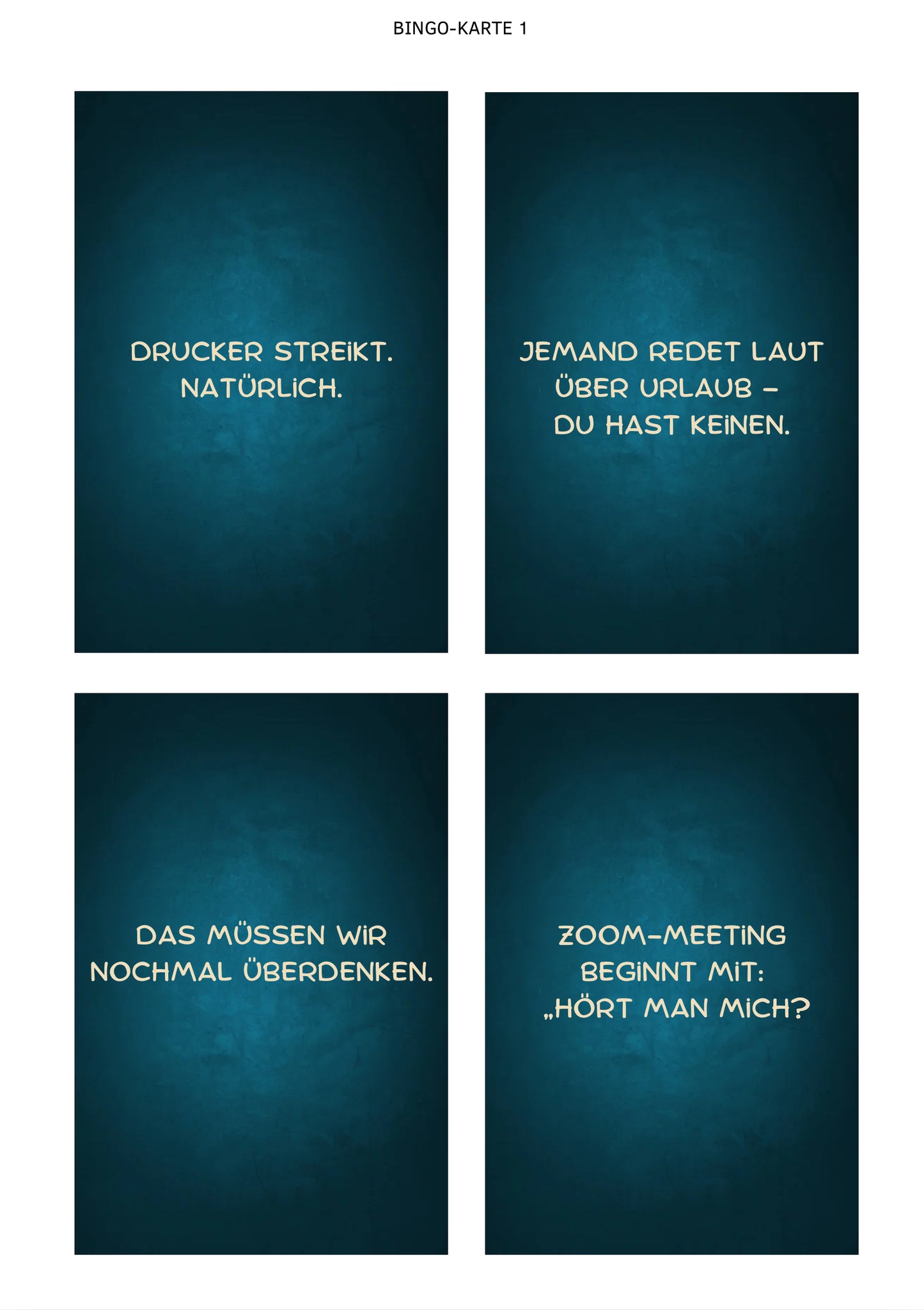 Office Bingo “Mitten im Wahnsinn„