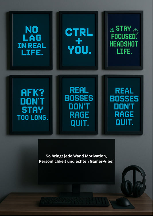 Gamer Wandposter Set – Motivierende Gaming-Zitate für dein Setup