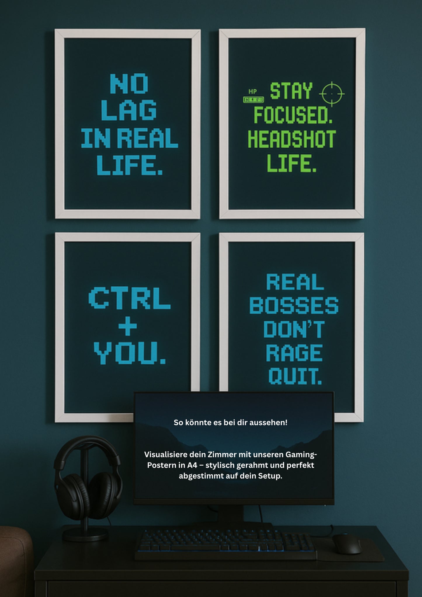 Gamer Wandposter Set – Motivierende Gaming-Zitate für dein Setup