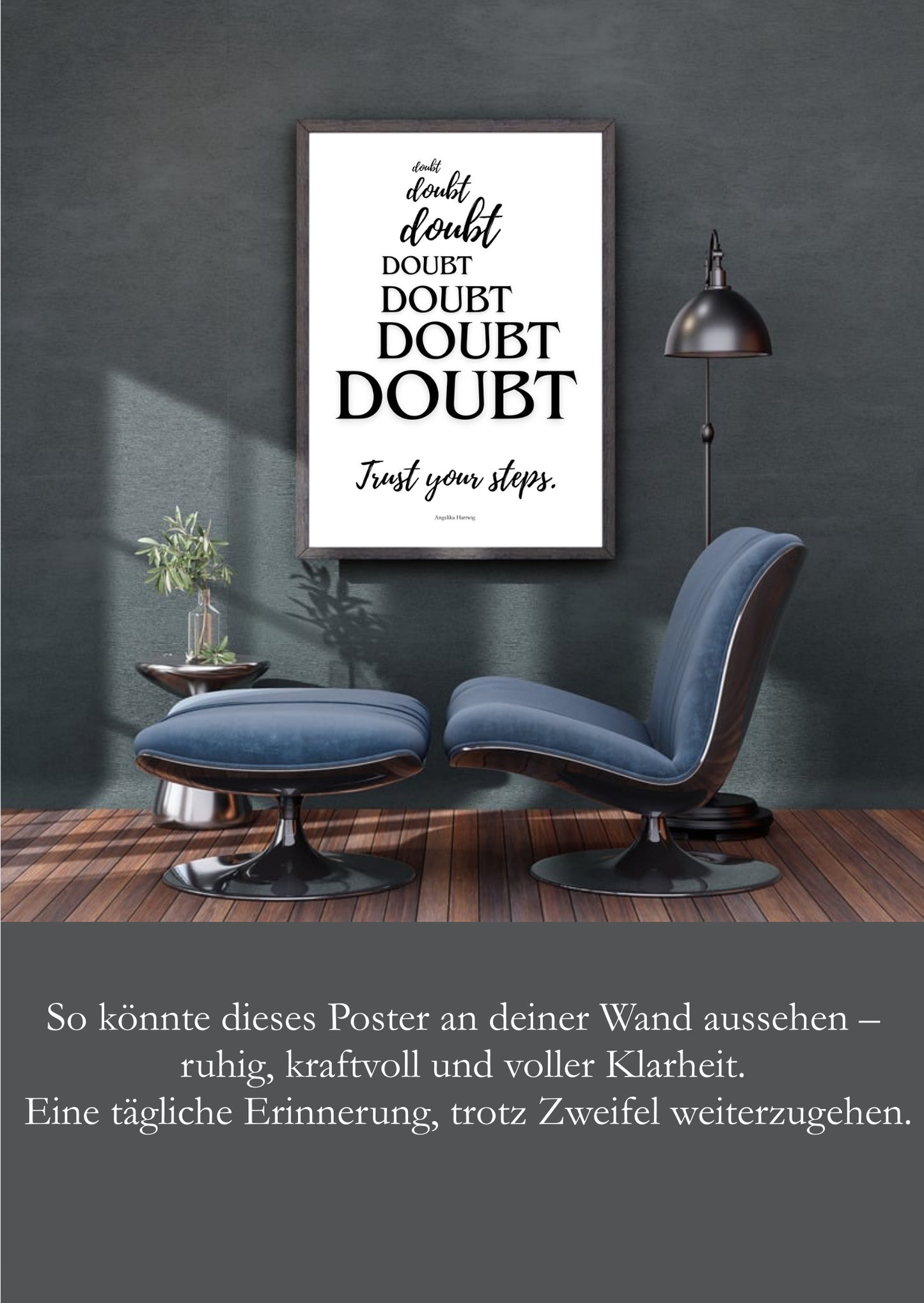 Doubt Poster, Motivation Print, Schwarzes Weiß Poster, PDF Download, A4 Format, Inspirierende Wanddeko