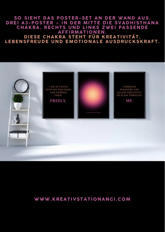 Chakra Poster Set – Svadhisthana | Sakralchakra Affirmationen | Spirituelles Wandbild – A3 PDF Druck