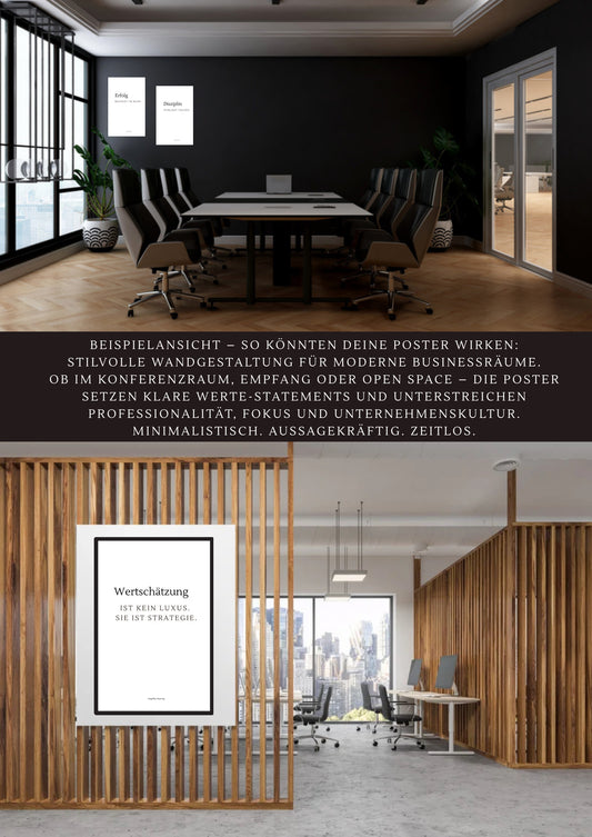Business-Mindset Poster-Set „Starke Werte“ (4er-Set, A4, PDF) – Für Unternehmer:innen, Büros & moderne Leadership-Spaces