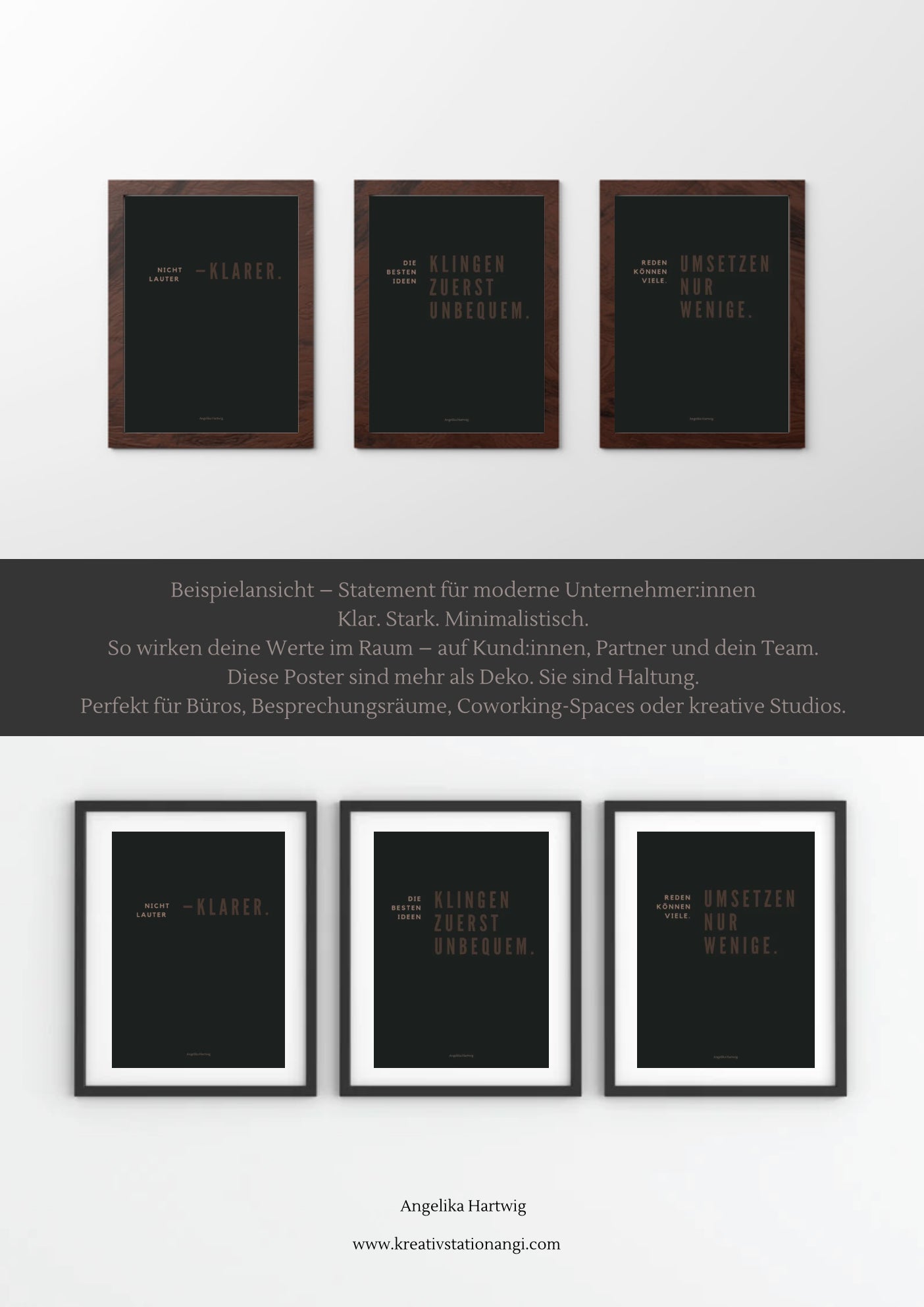 Klar führen, mutig denken“ – Business Poster Set (3er-PDF, A4) Minimalistische Zitatserie für Unternehmer:innen, Führungskräfte & moderne Office-Spaces