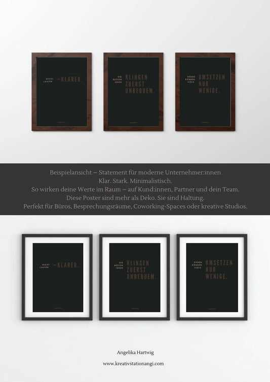 Klar führen, mutig denken“ – Business Poster Set (3er-PDF, A4) Minimalistische Zitatserie für Unternehmer:innen, Führungskräfte & moderne Office-Spaces