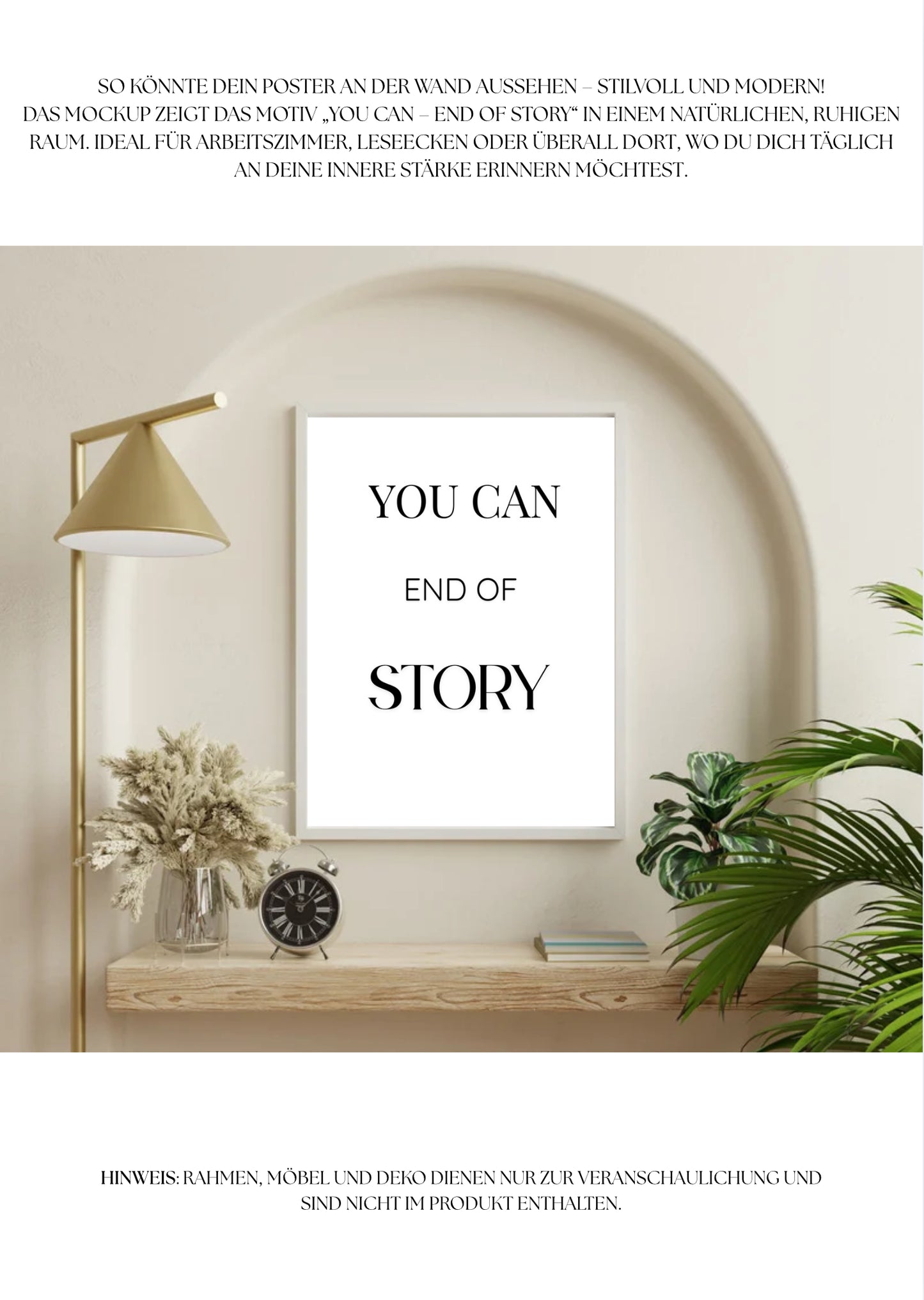 „YOU CAN – END OF STORY“ | Motivierender Schwarz-Weiß Poster A4 | Minimalistisches Wandbild als PDF-Download