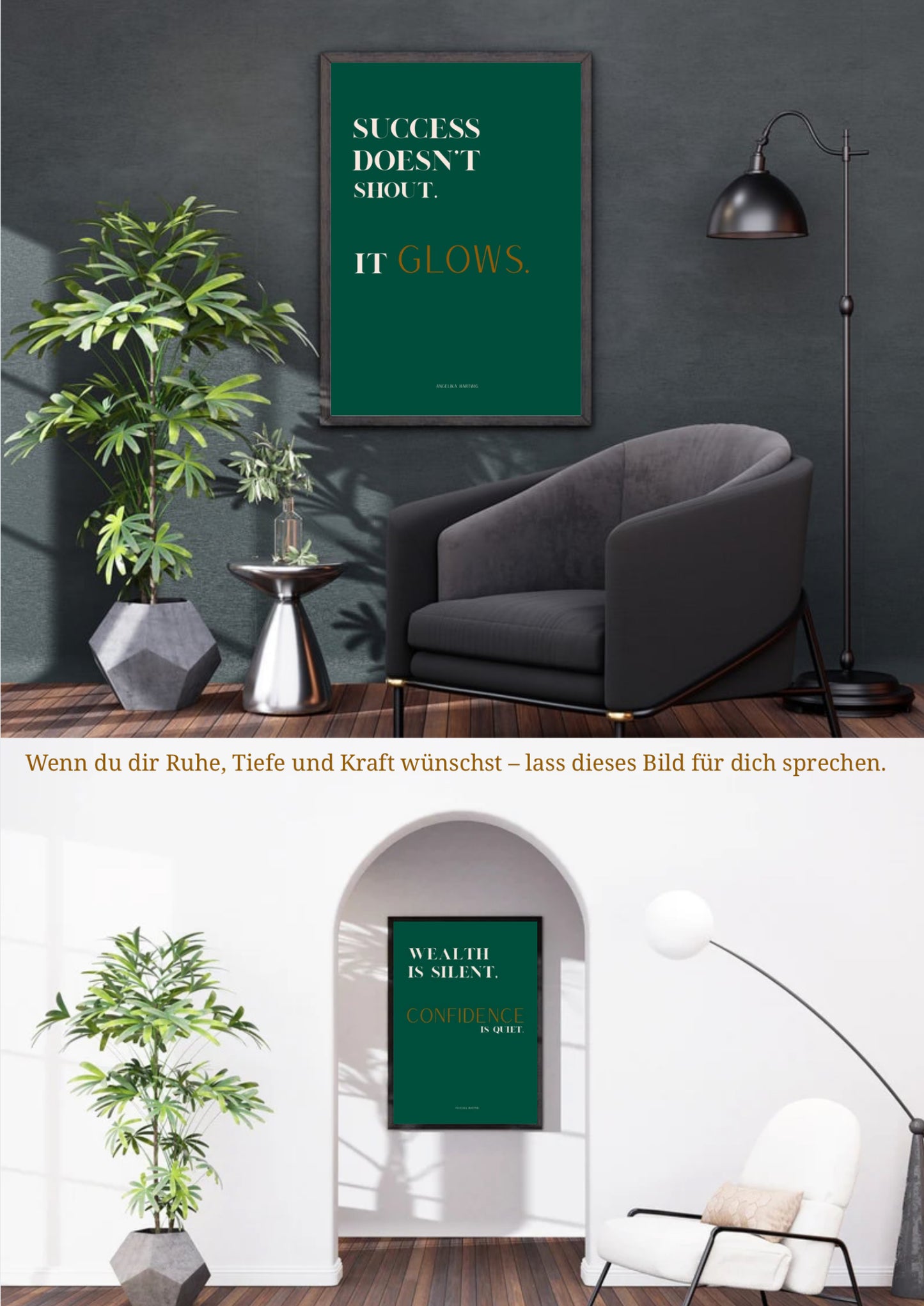 Minimalistisches Luxus-Poster im PDF-Format – “Success Doesn’t Shout / Wealth Is Silent” – Eleganter Wanddruck in A4 (digital)