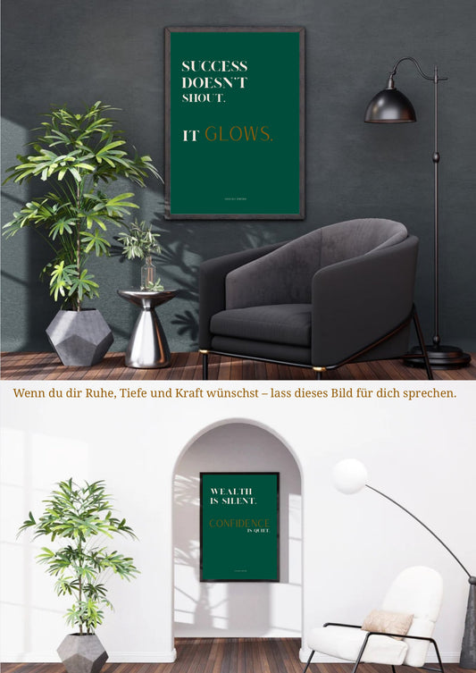 Minimalistisches Luxus-Poster im PDF-Format – “Success Doesn’t Shout / Wealth Is Silent” – Eleganter Wanddruck in A4 (digital)
