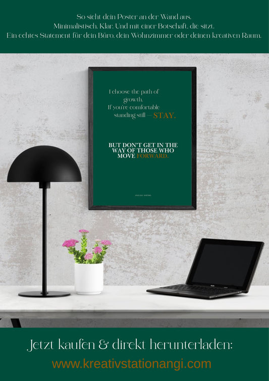 Digitales Motivationsposter – “I Choose Growth” – PDF zum Download – Smaragdgrün mit Statement-Zitat in A4