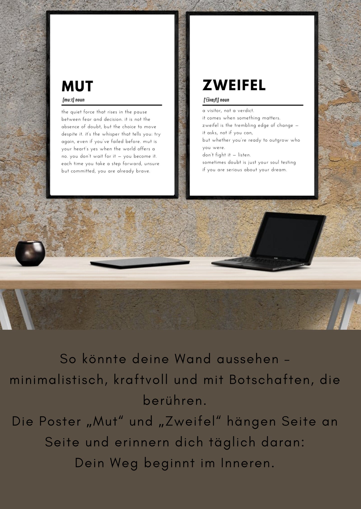 Mut & Zweifel – 2er Poster Set als PDF zum Ausdrucken | A4 Affirmationskunst für innere Stärke & Selbstentwicklung