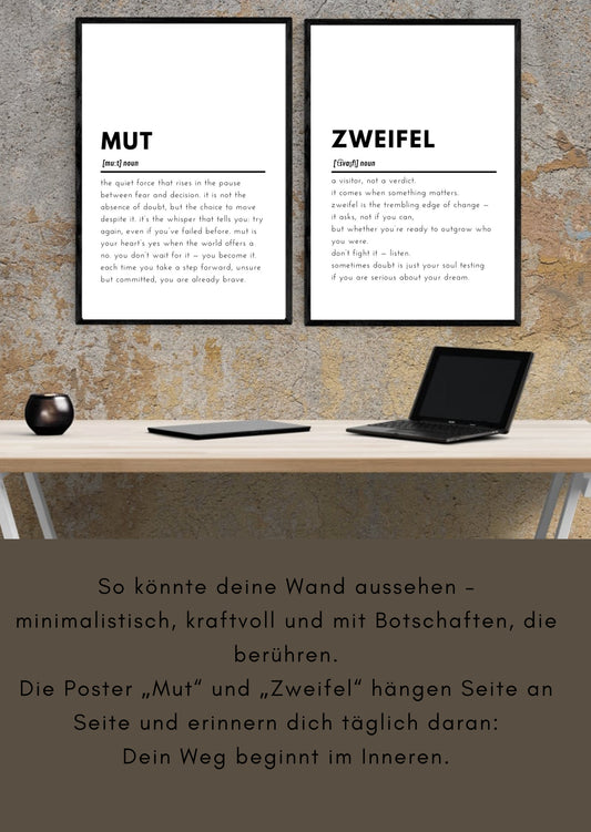 Mut & Zweifel – 2er Poster Set als PDF zum Ausdrucken | A4 Affirmationskunst für innere Stärke & Selbstentwicklung