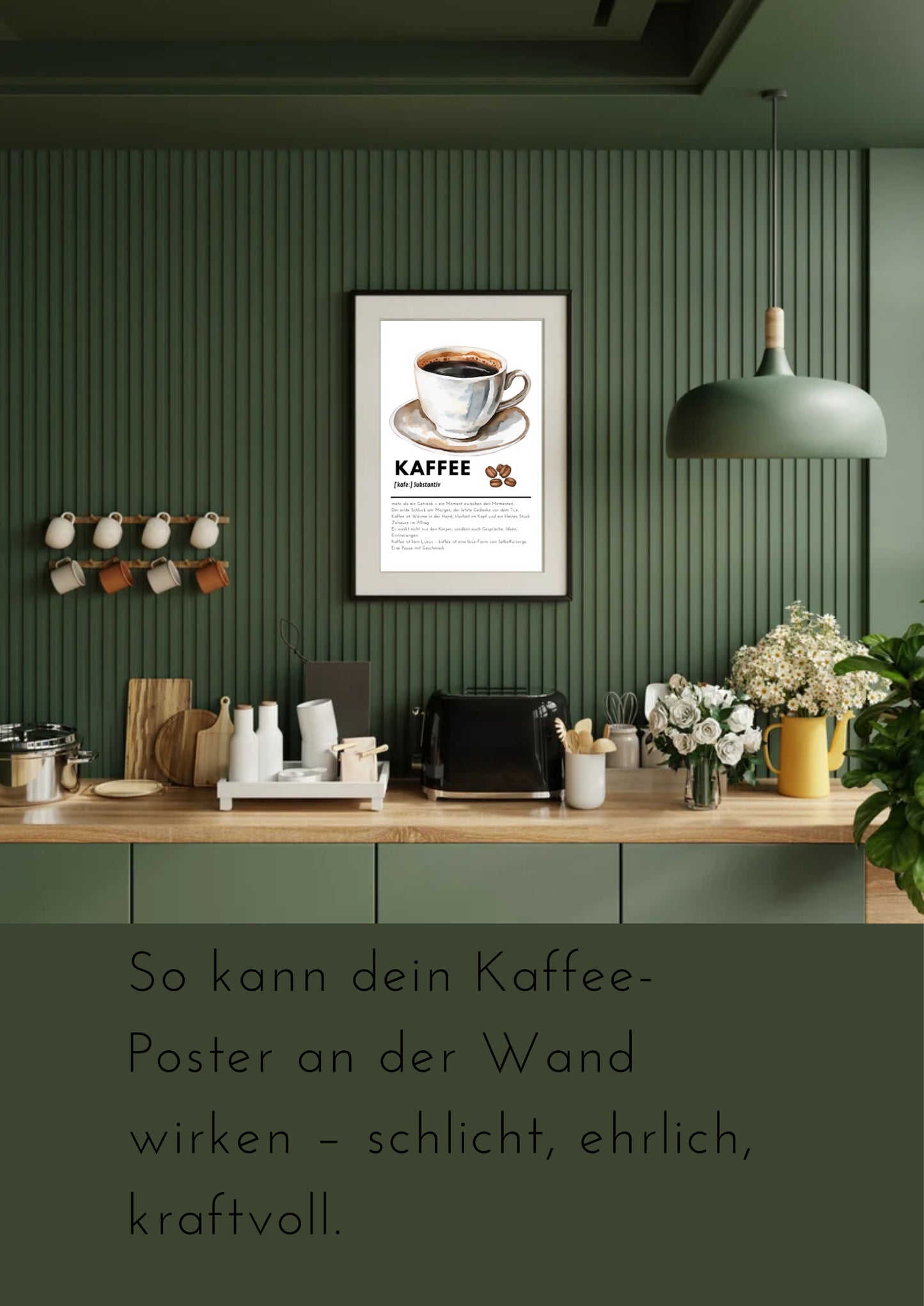 Kaffee Poster PDF zum Ausdrucken | A3/A4 Wandbild mit Zitat – Minimalistische Küche Deko, Café-Kunst, Printable für Kaffeeliebhaber