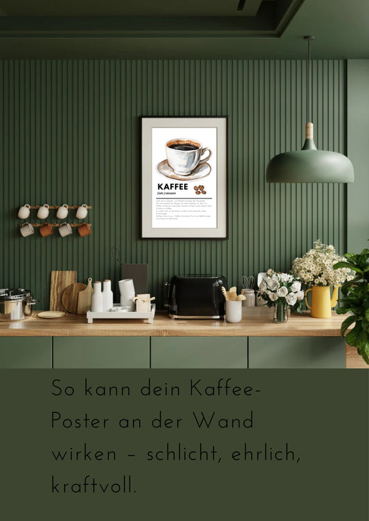 Kaffee Poster PDF zum Ausdrucken | A3/A4 Wandbild mit Zitat – Minimalistische Küche Deko, Café-Kunst, Printable für Kaffeeliebhaber