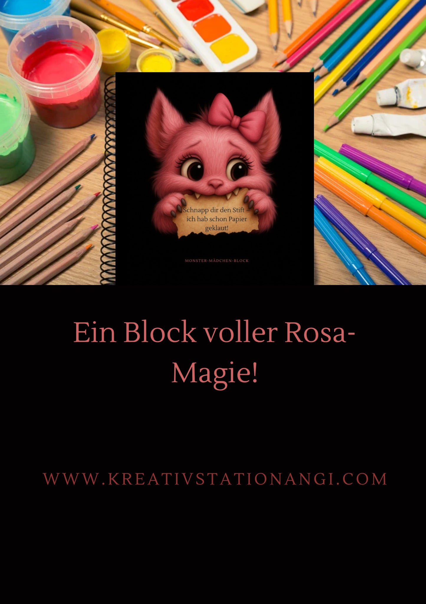 Mein rosa Monster-Mal- & Schreibblock (PDF zum Ausdrucken, 127 Seiten, A4) – für kreative Mädchen