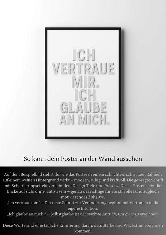 Ich vertraue mir Ich glaube an mich Poster – Motivationsposter PDF zum Ausdrucken – Wanddeko Selbstvertrauen – Positives Zitat Print – Skandinavisch minimalistisch Kunst