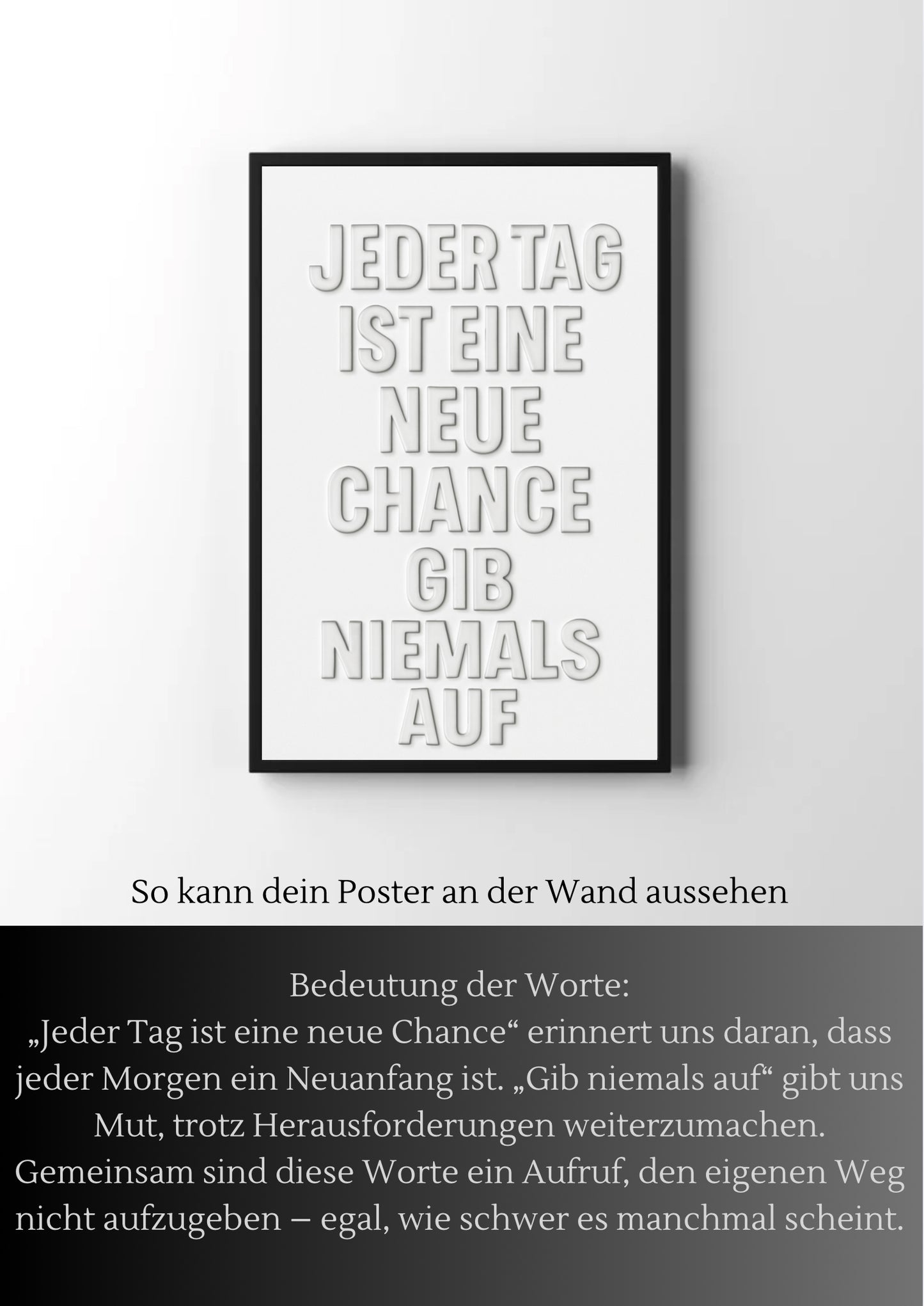 Motivationsposter Deutsch – 3D Wandkunst – Inspirierendes Zitat – PDF Download – Ich gebe nicht auf Poster – Positives Mindset – Typografie Kunstdruck