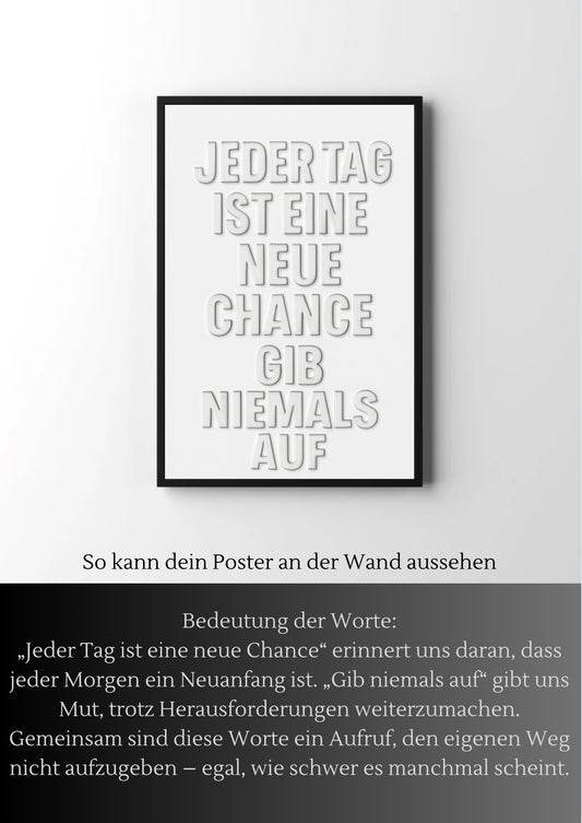 Motivationsposter Deutsch – 3D Wandkunst – Inspirierendes Zitat – PDF Download – Ich gebe nicht auf Poster – Positives Mindset – Typografie Kunstdruck