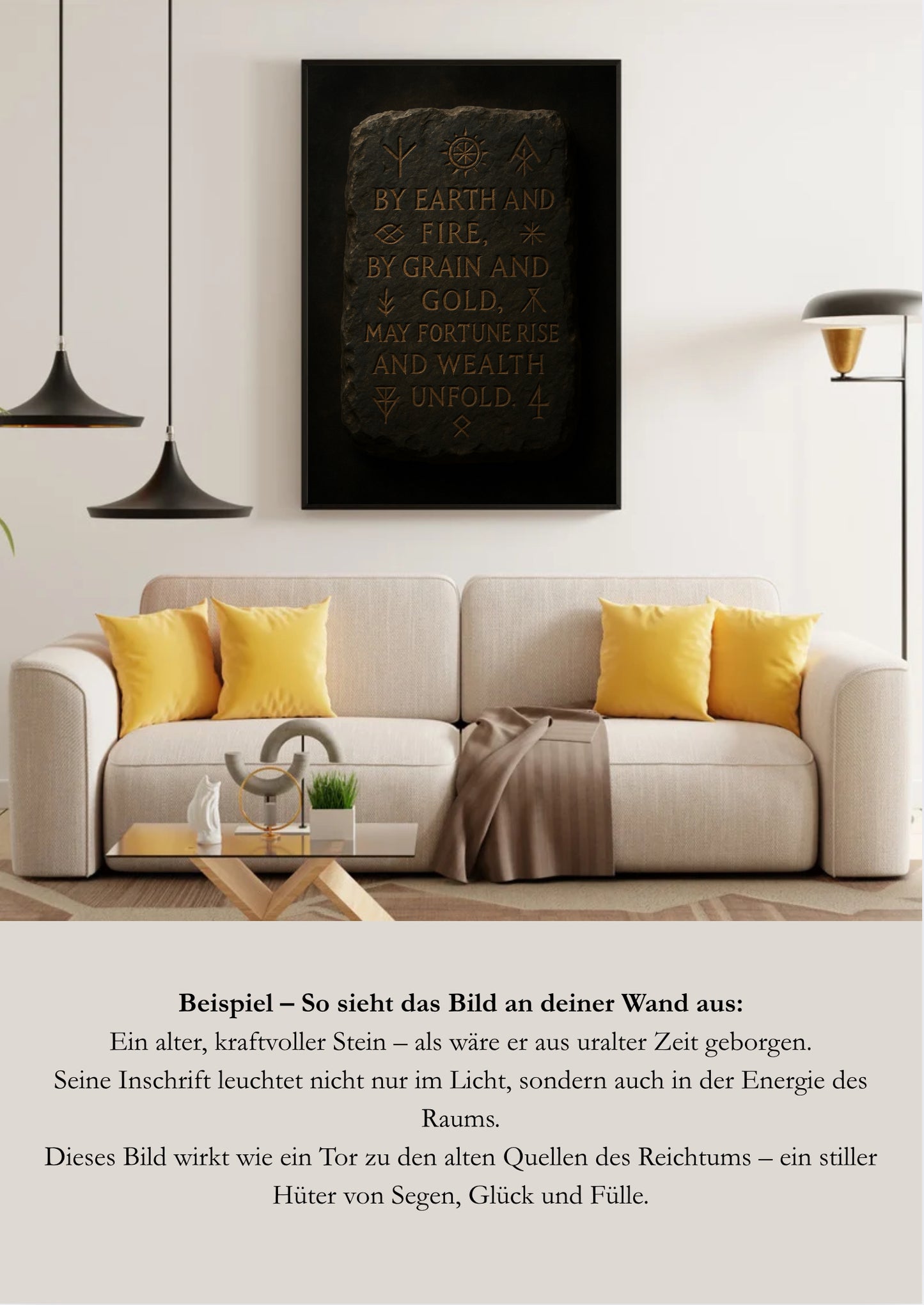 Reichtum & Glück – Altes Schutzritual – Steininschrift als Poster – PDF A3 & A4 zum Ausdrucken – Spirituelles Wandbild – Magischer Haussegen