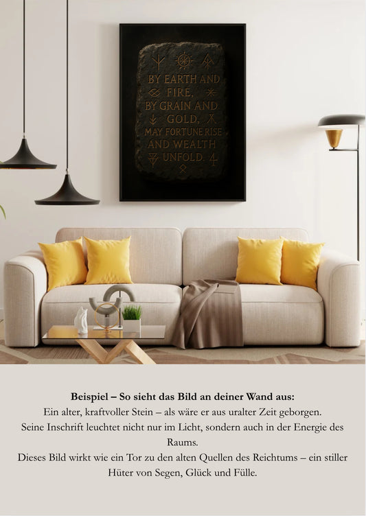 Reichtum & Glück – Altes Schutzritual – Steininschrift als Poster – PDF A3 & A4 zum Ausdrucken – Spirituelles Wandbild – Magischer Haussegen