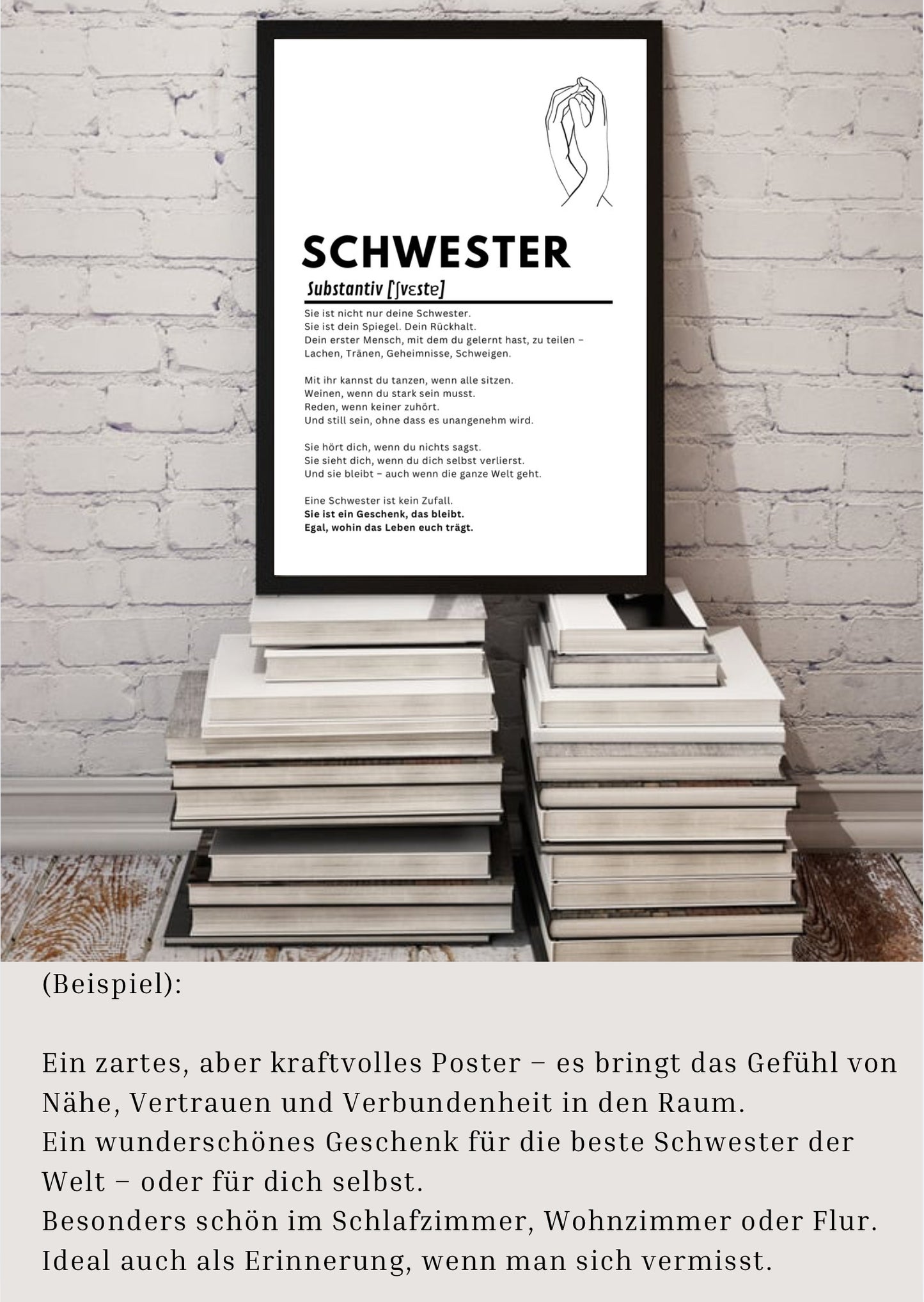 SCHWESTER Poster – Emotionaler A4 Kunstdruck, Geschenk für Schwester, Wandbild über Verbundenheit, PDF