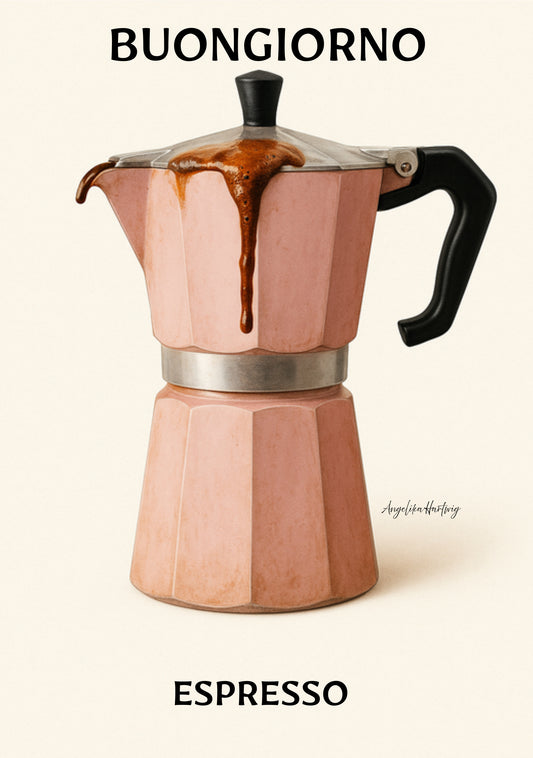 PDF Poster BUONGIORNO ESPRESSO – A4 Download | Italienische Kaffeekunst für Küche, Café, Bar | Retro Stil, Modern, Minimalistisch
