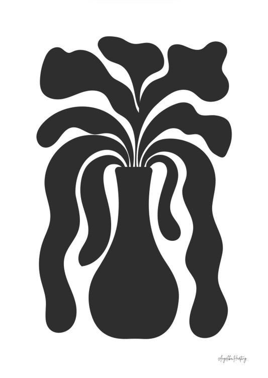 Minimalistische Vase mit abstrakten Blättern als PDF Kunstdruck A4 A1 Digital Poster Modern Elegant Sofort Download
