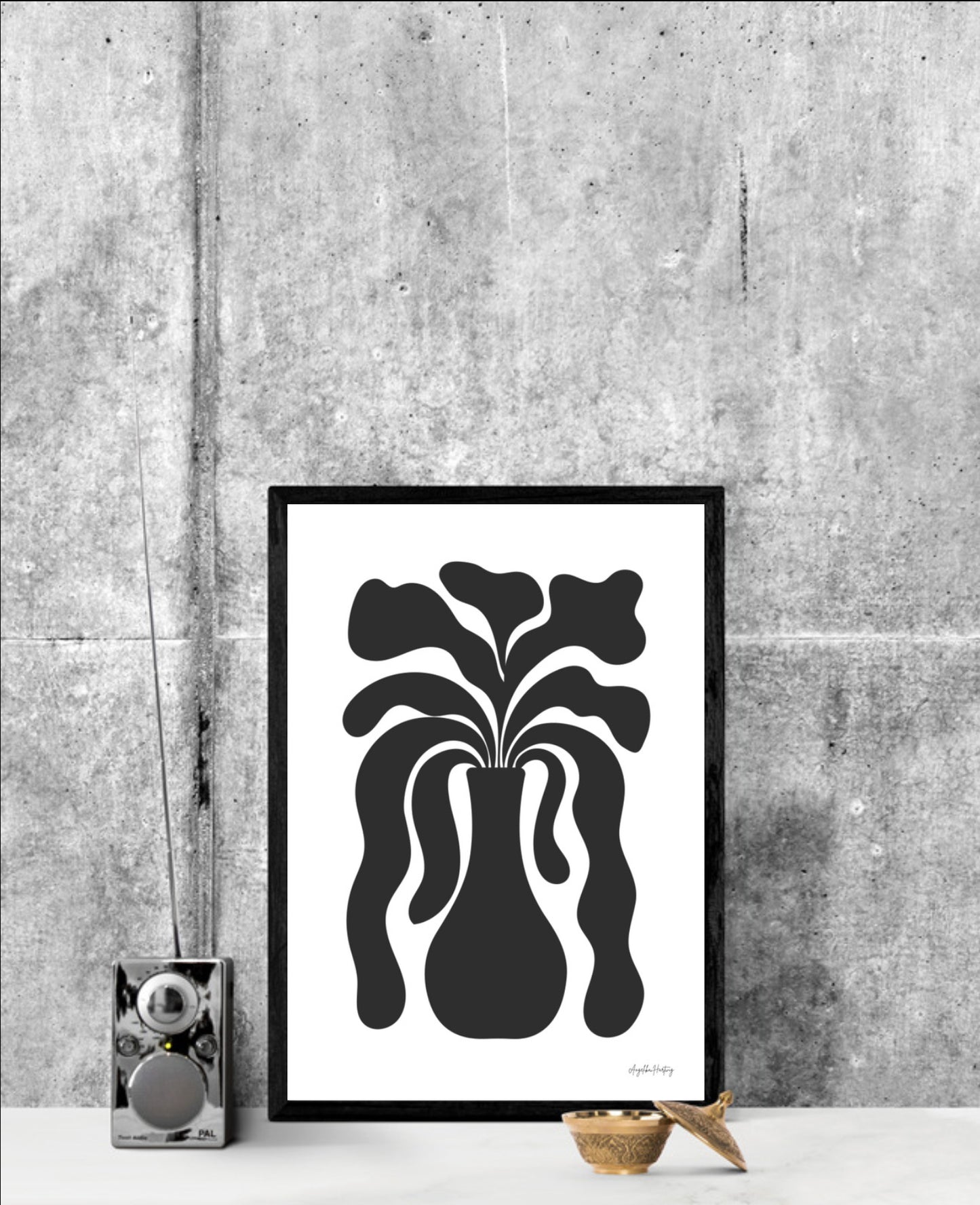 Minimalistische Vase mit abstrakten Blättern als PDF Kunstdruck A4 A1 Digital Poster Modern Elegant Sofort Download