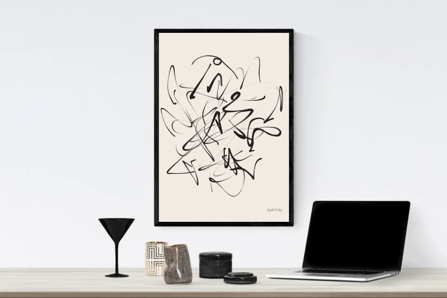 Abstrakte Linienkunst als PDF Kunstdruck A4 A1 Chaos trifft Balance Modern Minimal Wandkunst Sofort Download Geschenkidee