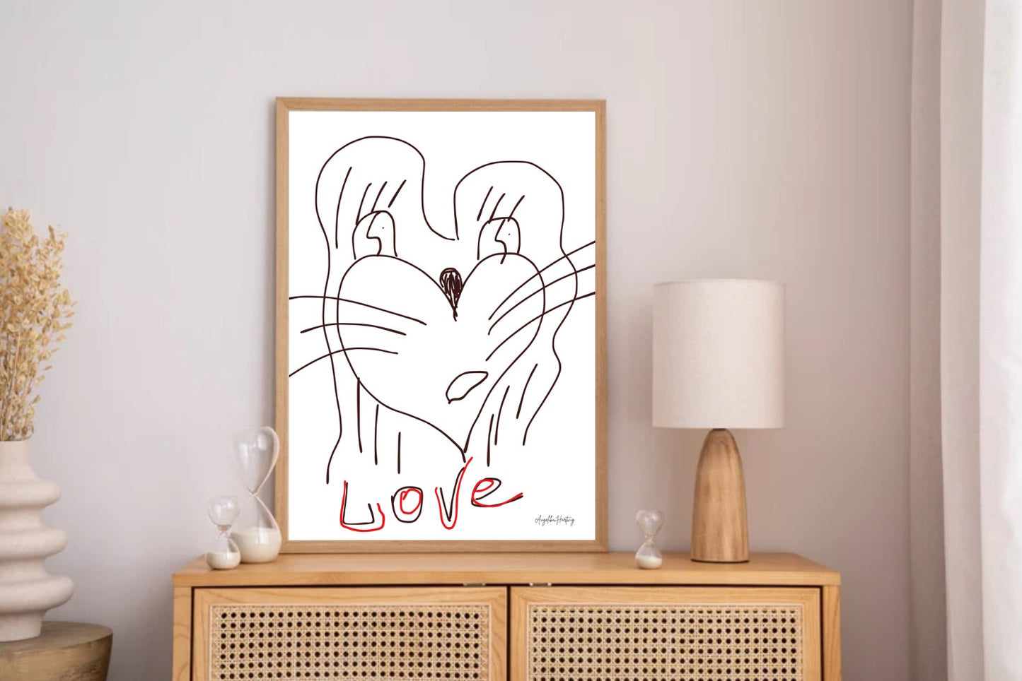 Löwe aus dem Herzen | Symbolisches Poster Liebe & Mut | Naive Line Art Zeichnung – PDF A4 & A1