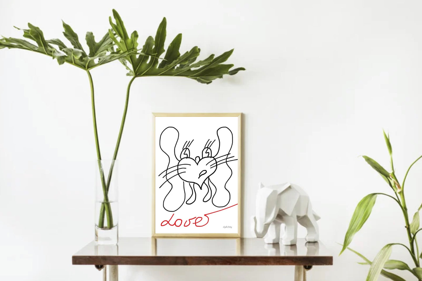 LOVE LION | Symbolkraft Poster Herz-Löwe & Mut – Line Art Illustration als PDF A4