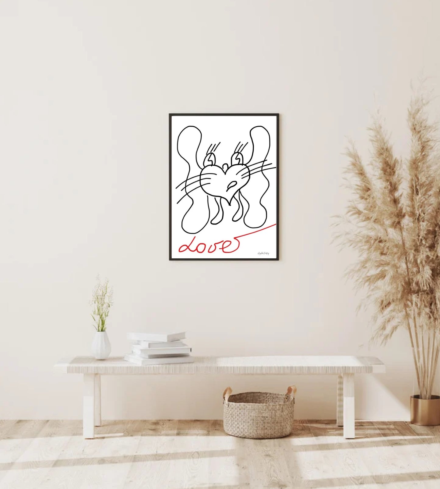 LOVE LION | Symbolkraft Poster Herz-Löwe & Mut – Line Art Illustration als PDF A4