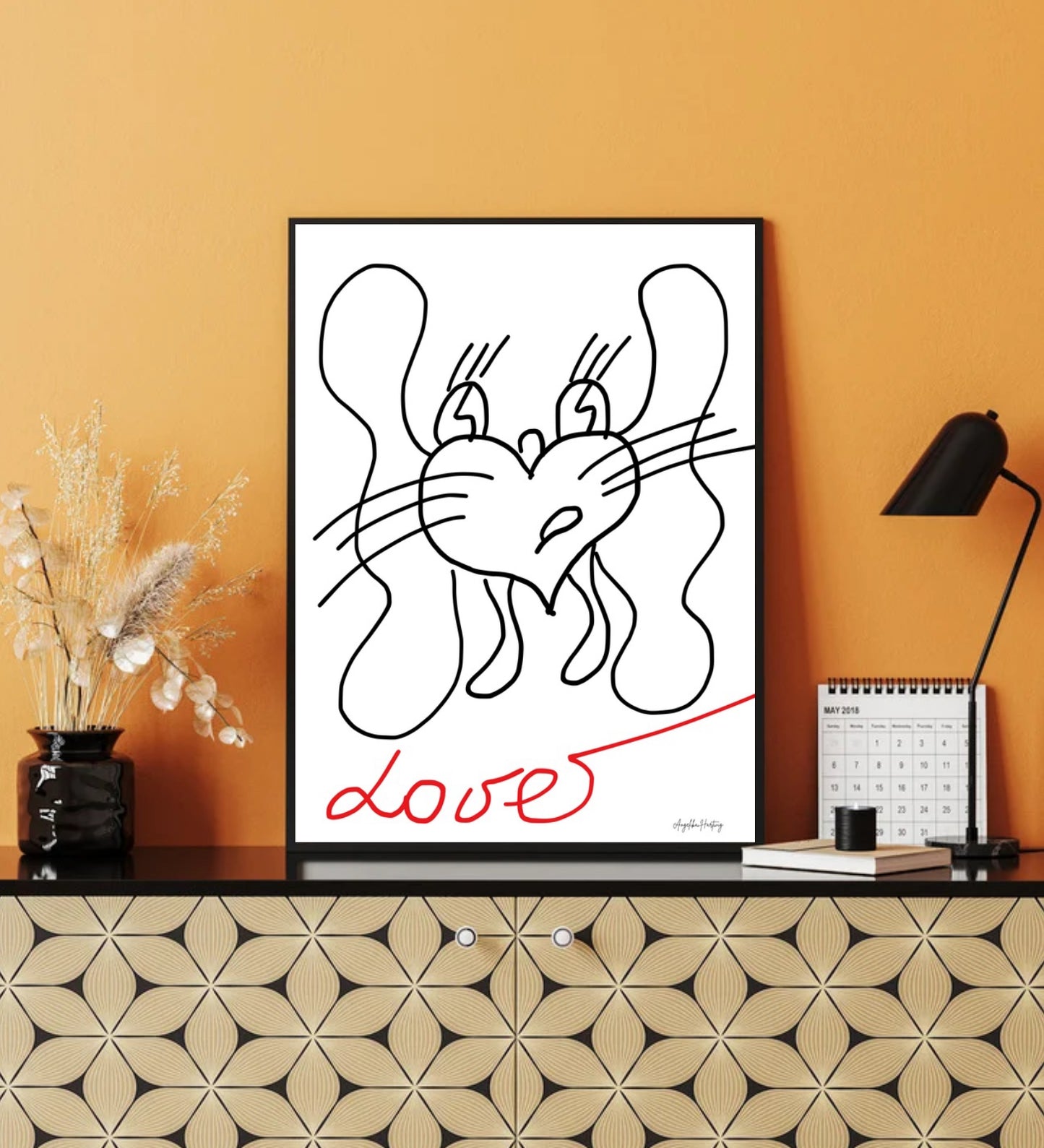 LOVE LION | Symbolkraft Poster Herz-Löwe & Mut – Line Art Illustration als PDF A4