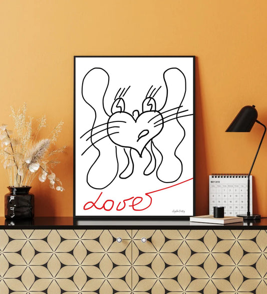 LOVE LION | Symbolkraft Poster Herz-Löwe & Mut – Line Art Illustration als PDF A4