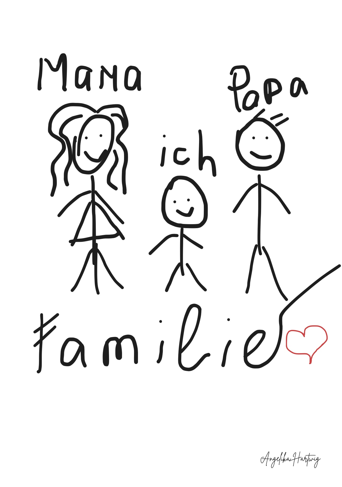 FAMILIE | Emotionale Kinderzeichnung über Liebe & Zusammenhalt – PDF Poster A4 & A1 zum Ausdrucken