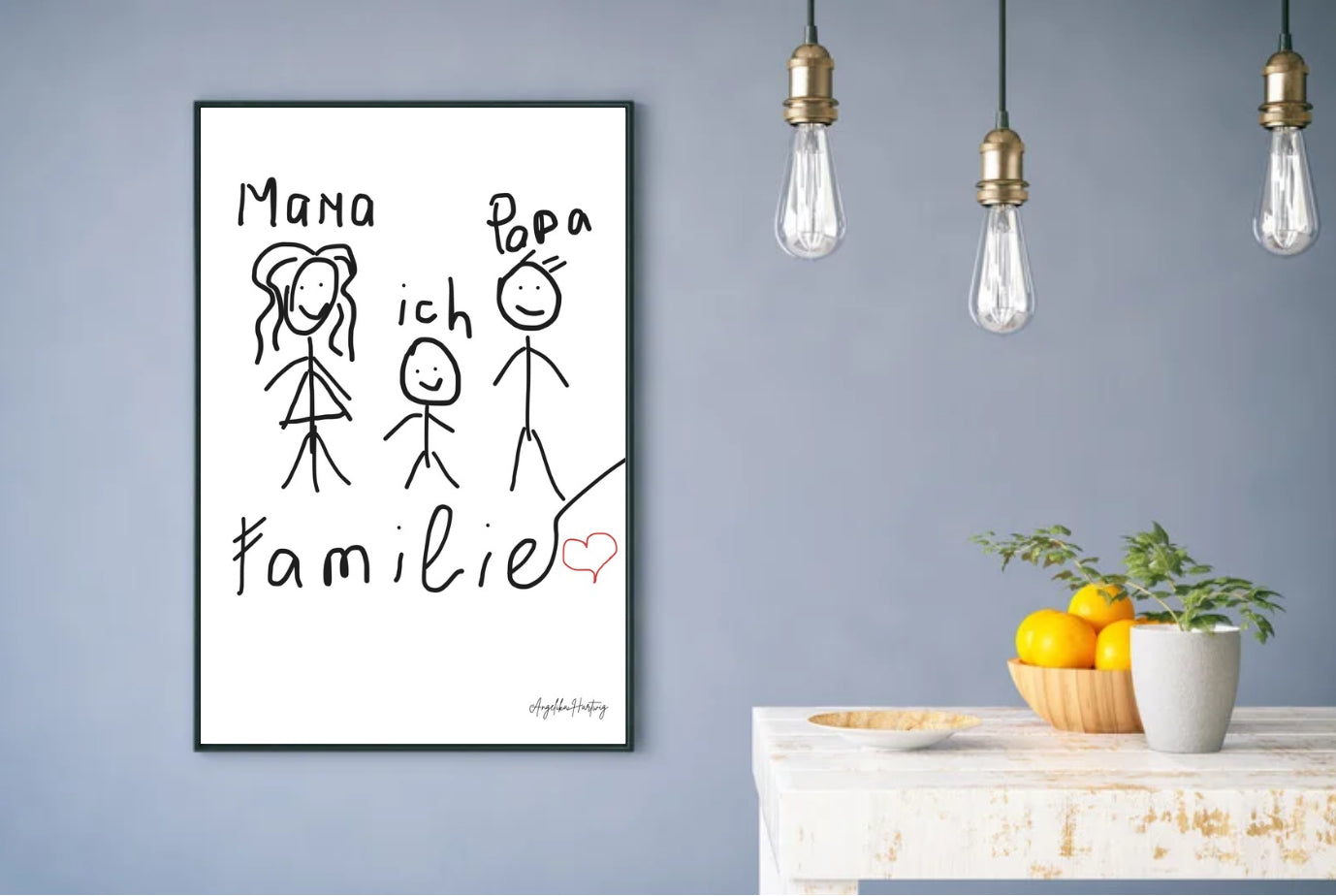 FAMILIE | Emotionale Kinderzeichnung über Liebe & Zusammenhalt – PDF Poster A4 & A1 zum Ausdrucken