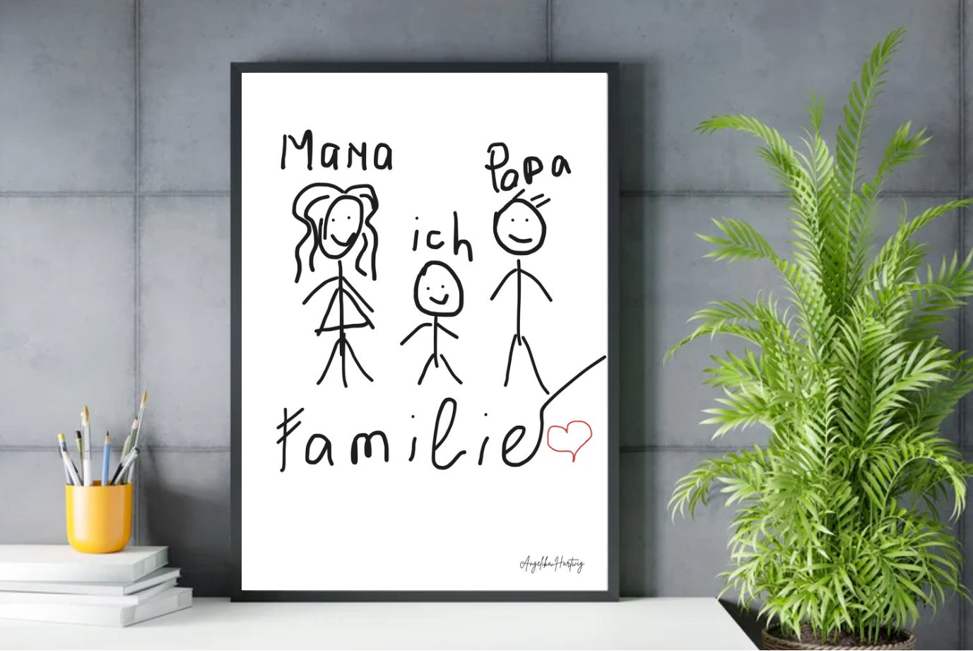 FAMILIE | Emotionale Kinderzeichnung über Liebe & Zusammenhalt – PDF Poster A4 & A1 zum Ausdrucken