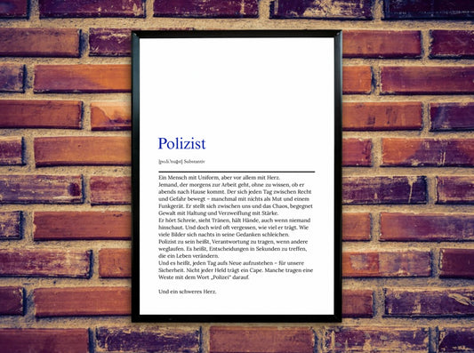 Polizist Definition Poster – PDF DIN A4 zum Sofort-Download – Respekt & Ehre – Polizei Geschenk – Kunstdruck für Zuhause & Büro