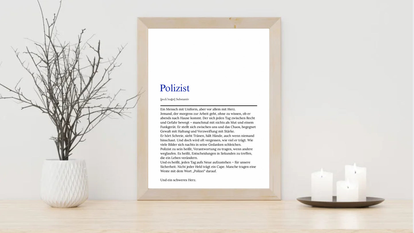 Polizist Definition Poster – PDF DIN A4 zum Sofort-Download – Respekt & Ehre – Polizei Geschenk – Kunstdruck für Zuhause & Büro